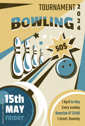 Tournament at club, bowling night event flyer