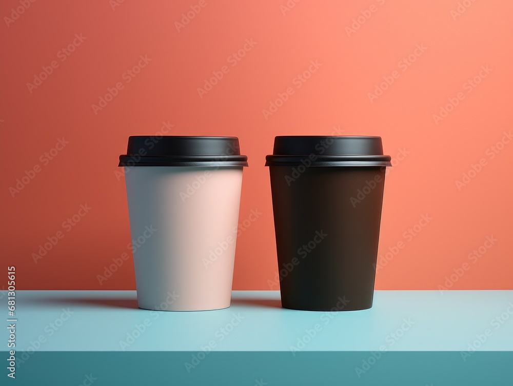 two cups of coffee with black lids two cups of coffee with black lids