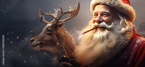 a photo of santa claus in his cart with santa claus reindeer photo