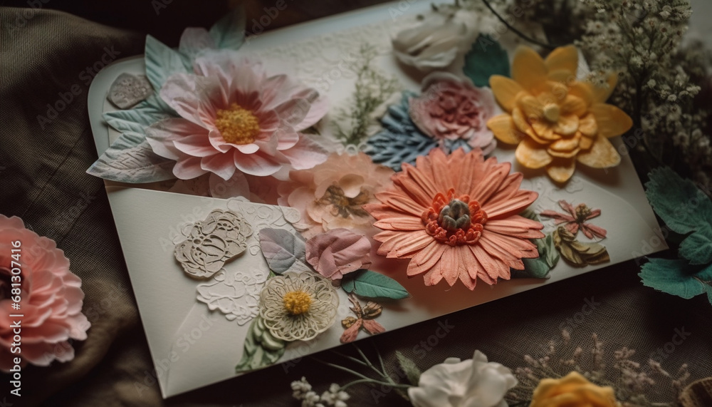 Rustic flower arrangement on wooden table, a celebration of nature generated by AI Rustic flower arrangement on wooden table, a celebration of nature generated by AI