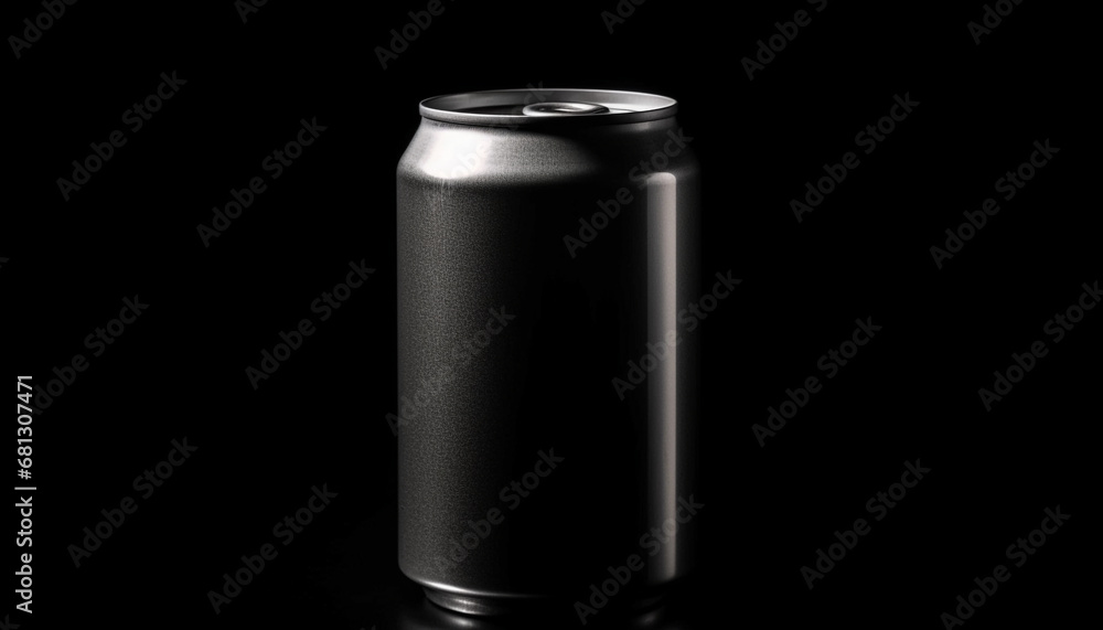 Shiny metal canister holds refreshing cola, perfect for drinking generated by AI Shiny metal canister holds refreshing cola, perfect for drinking generated by AI