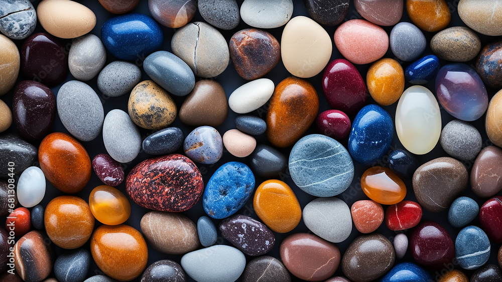 background multicolored sea polished stones, rolled pebbles on the seashore texture gems background multicolored sea polished stones, rolled pebbles on the seashore texture gems
