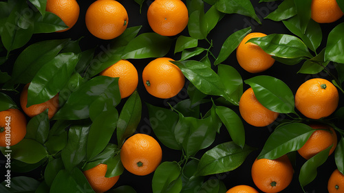 tangerines ripe background with leaves, texture fresh juicy orange tangerines