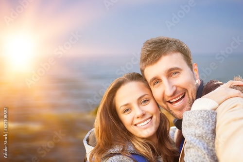 Happy young couple travel at the beach
