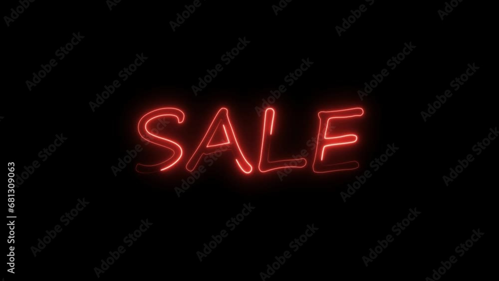 Sale glowing neon text animation. Black background 4k video glowing neon sign in red color. Sale glowing neon text animation. Black background 4k video glowing neon sign in red color.