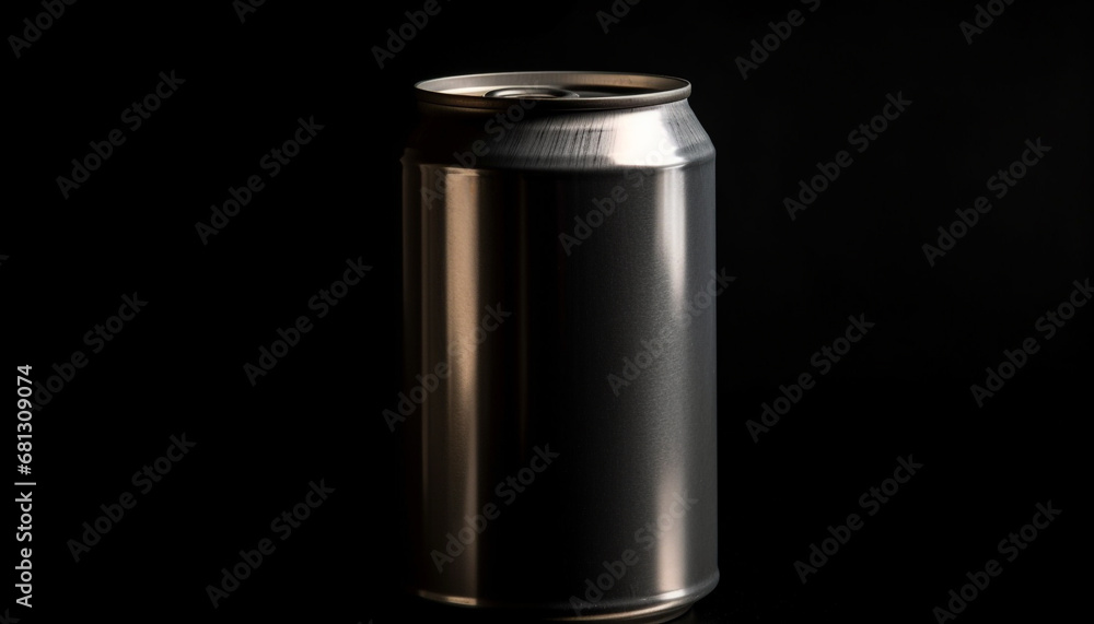 Shiny metal canister holds refreshing cola for drinking water industry generated by AI Shiny metal canister holds refreshing cola for drinking water industry generated by AI