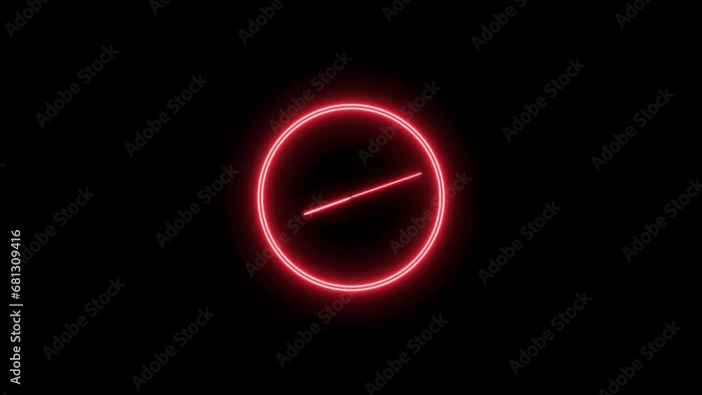 Digital clock with glowing circle neon light animation. Black background looped 4k video clock moving. Digital clock with glowing circle neon light animation. Black background looped 4k video clock moving.