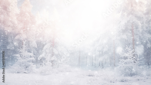 winter background, landscape in snowfall, trees in the forest nature view in cold weather, white abstract seasonal nature background january calendar © kichigin19