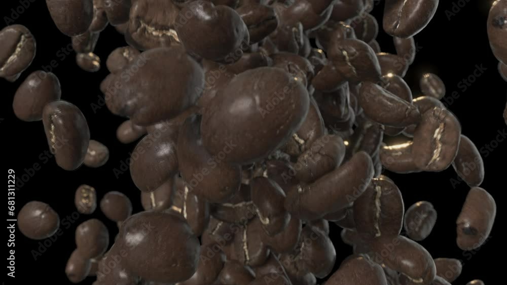 Coffee beans flying through the air and colliding with a slow motion effect. Coffee beans flying through the air and colliding with a slow motion effect.