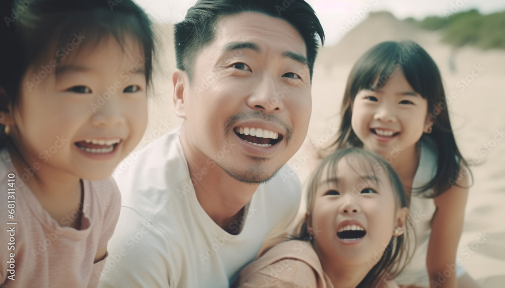 Happy family of six enjoying summer vacation in nature together generated by AI Happy family of six enjoying summer vacation in nature together generated by AI