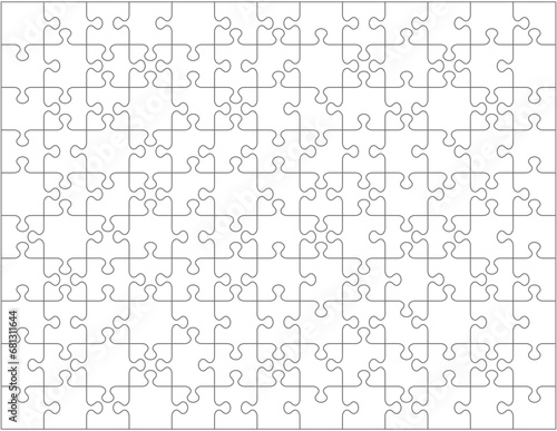 Jigsaw puzzle blank template or cutting guidelines with pieces of various shapes randomly scattered. Transparent 130 pieces are easy to separate (every piece is a single shape) for vector mode.
