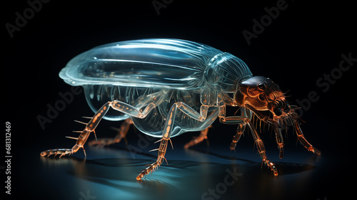 fantastic macro insect invented isolated on a black background, glowing transparent unusual creature generated photo