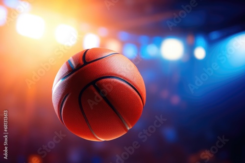 A basketball ball flies into the hoop on a sports field, close-up