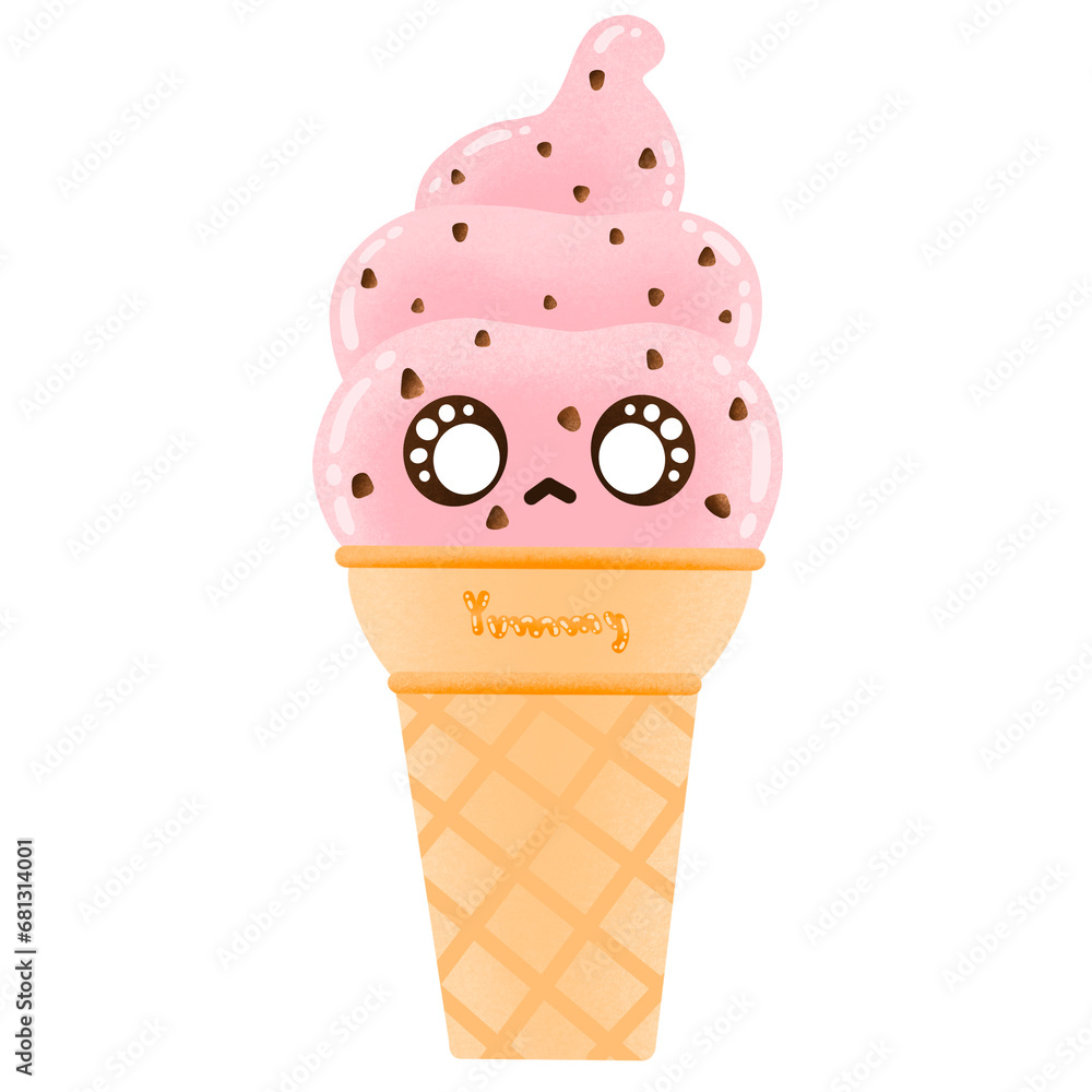 Cute Strawberry Chocolate Chip Ice Cream Mascot Character Kawaii Cartoon illustration Ice Cream Cone Sticker Cute Ice Cream Cute Strawberry Chocolate Chip Ice Cream Mascot Character Kawaii Cartoon illustration Ice Cream Cone Sticker Cute Ice Cream