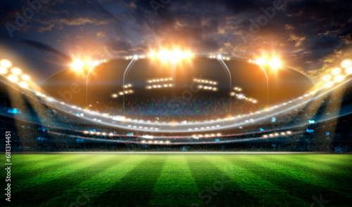 lights at night and stadium, football stadium with bright lights, sports background