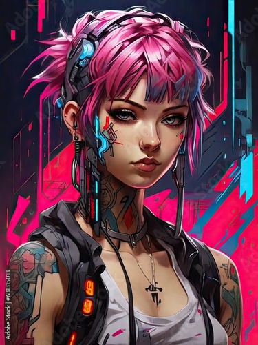 Beautiful girl in cyberpunk style (ART)