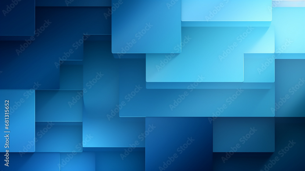 Blue and grey glossy squares abstract tech banner design. Modern abstract blue background design with layers of transparent material in square shapes in random geometric patterns.