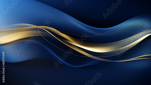 Abstract dark blue and gold color wave background. Dynamic flying shapes composition Modern Business wave Background.