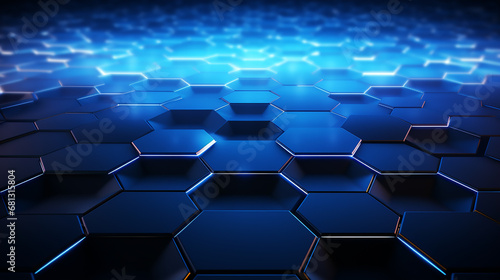 blue neon light glow hexagons modern background. Abstract cube hexagon shape background. Digital technology concept. hexagon background. Technology polygonal design. Digital futuristic minimalism.