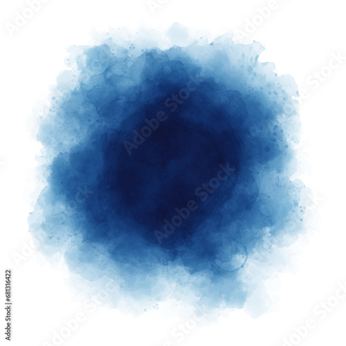 Blue watercolor paint round shape with liquid fluid isolated on transparent background for design elements.