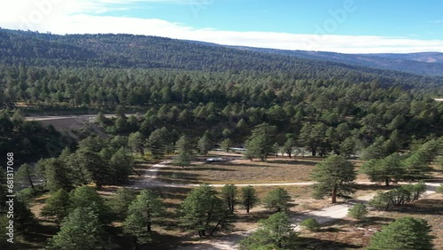 Vertical aerial of motor home in Boise National Forest Idaho in summer photo