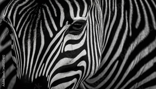 Zebra beauty in nature monochrome elegance of striped animal markings generated by AI