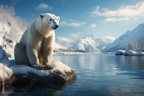 Wild polar bear in its natural environment. Life of polar Northern bears.