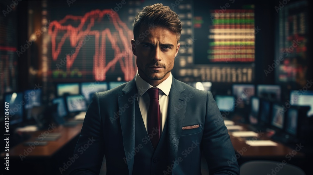 Young male stock trader presenting his work. Young male stock trader presenting his work.