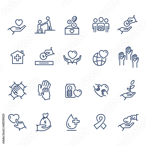 Charity, social, care, Kindness, Donation and Raise Money related icon set