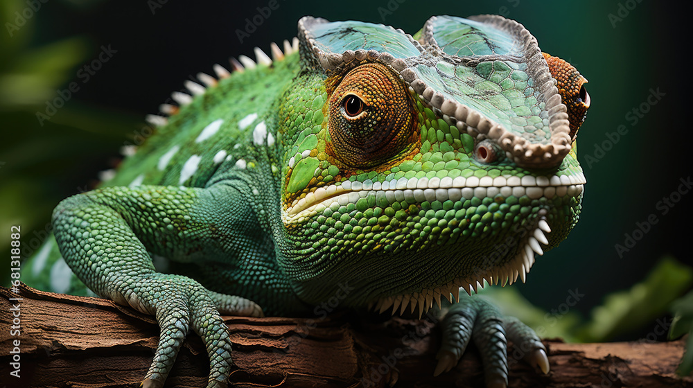 Fototapeta premium green iguana on a branch,close up Green chameleon 