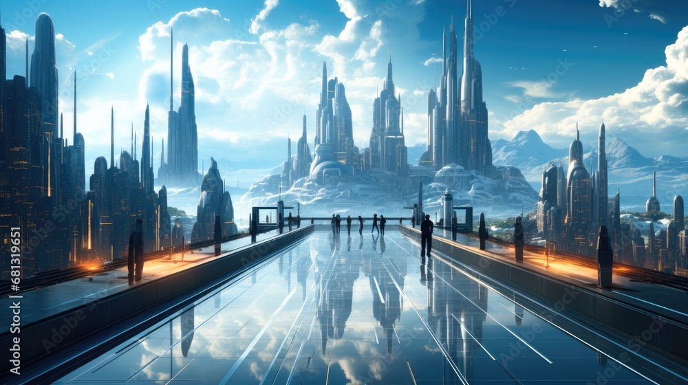 Obraz premium Urban architecture, Sense of technology, Future cities, Data security.