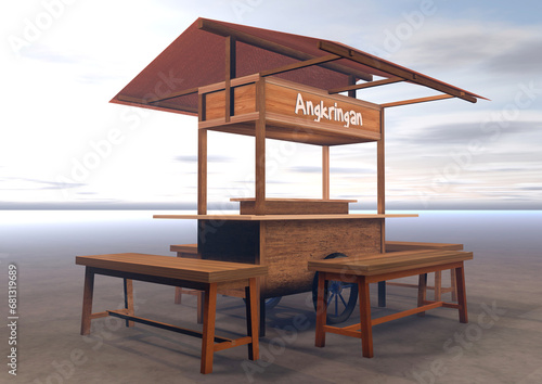 3D model, Angkringan carts, places selling various foods such as packaged rice, fried foods, etc., are usually located on the side of the road, or simple stalls in the corners of villages. photo