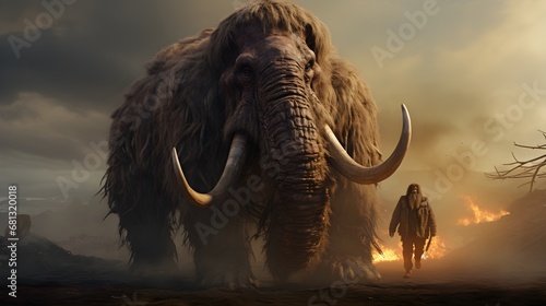 Ancient Human Tribe and the Mammoth, Prehistoric Concept Pictures.
