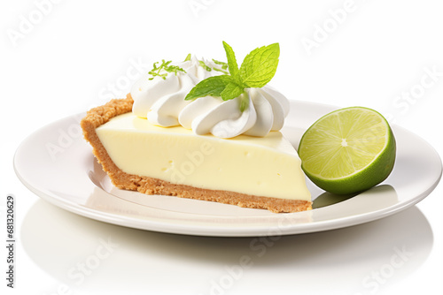 Slice of Key Lime Pie isolated on white background