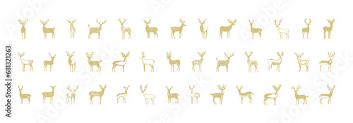 Hand drawn deer doodle illustration set. Vintage style reindeer drawing collection. Holiday animal element bundle, christmas decoration on isolated background. 