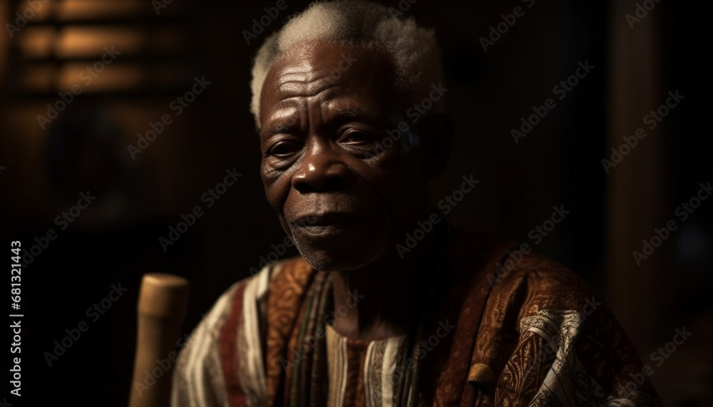Indigenous culture portrait Senior men and women in traditional clothing generated by AI Indigenous culture portrait Senior men and women in traditional clothing generated by AI