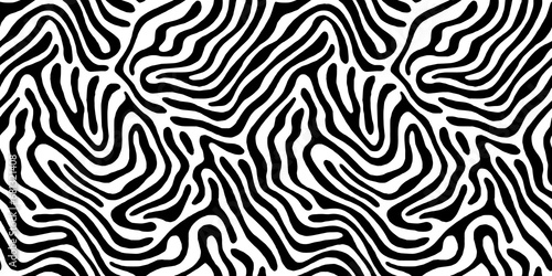 Abstract black and white line doodle seamless pattern. Creative squiggle style drawing background, trendy design with basic shapes. Simple hand drawn wallpaper print texture. 