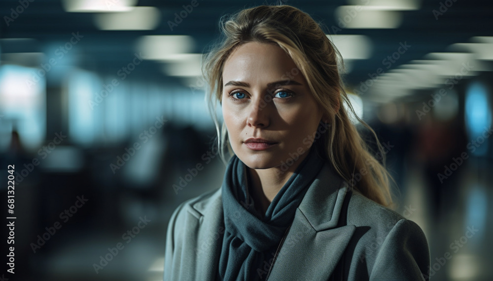 Obraz premium Young adult woman with confidence and elegance, looking at camera generated by AI