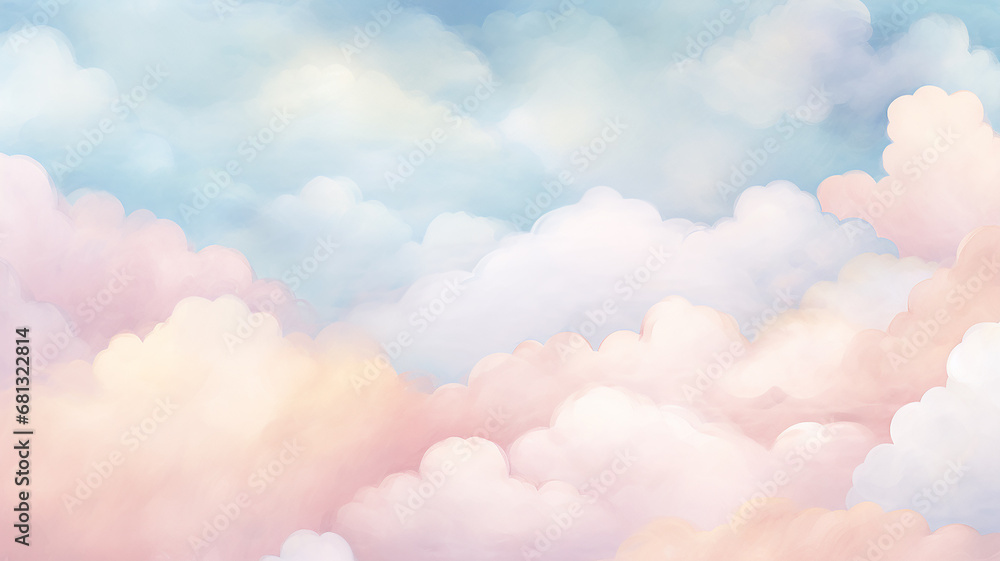 watercolor light soft color clouds background in the style of drawing cartoon pink and blue gradient - obrazy, fototapety, plakaty 