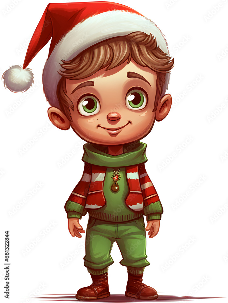 Boy dressed in Christmas costume, Cartoon image Boy dressed in Christmas costume, Cartoon image