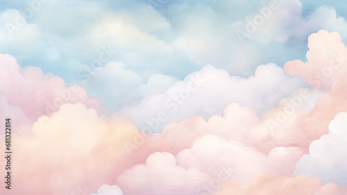 watercolor light soft color clouds background in the style of drawing cartoon pink and blue gradient photo
