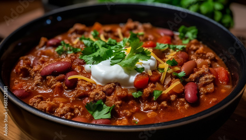 Organic beef stew with savory sauce, fresh vegetables and herbs generated by AI