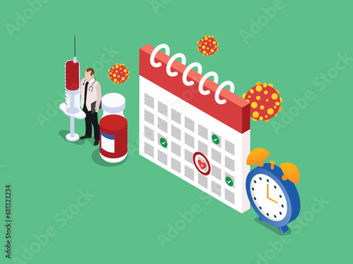 Doctor with vaccination calendar isometric 3d vector illustration concept photo