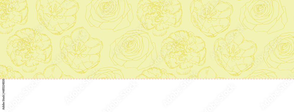 Digital png illustration of rows of yellow flowers on yellow and transparent background