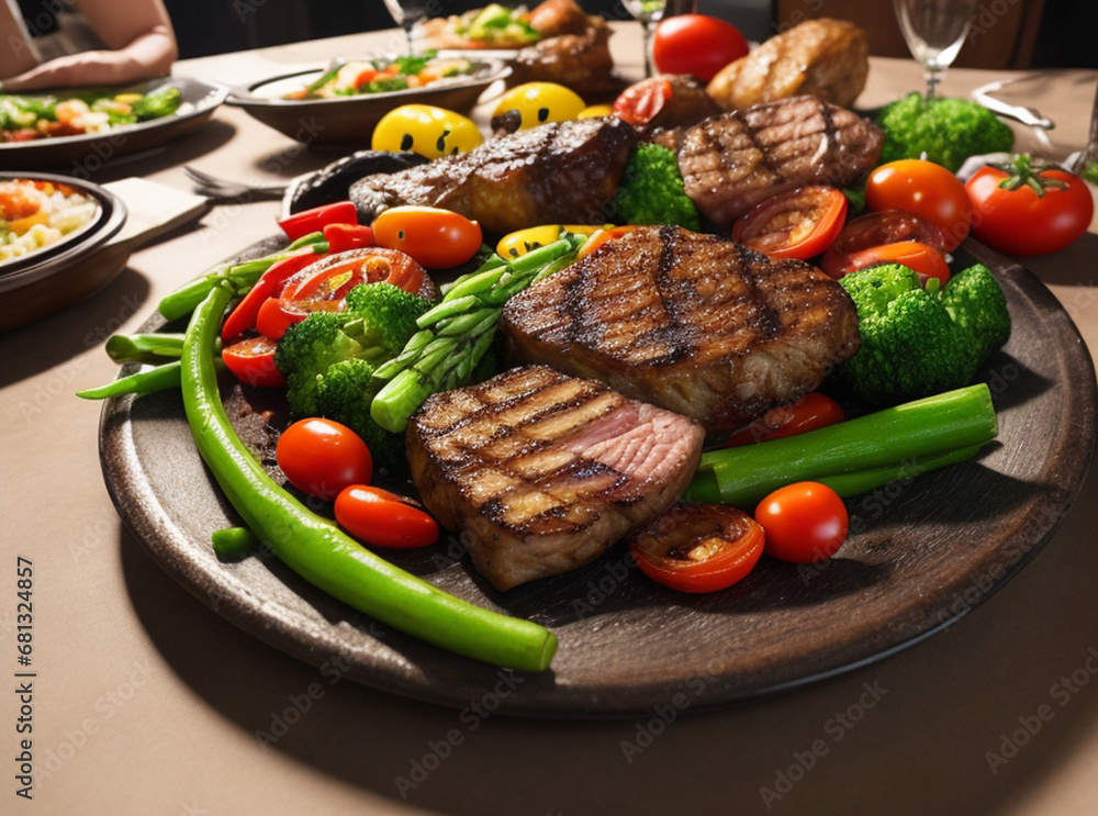 grilled meat with vegetables