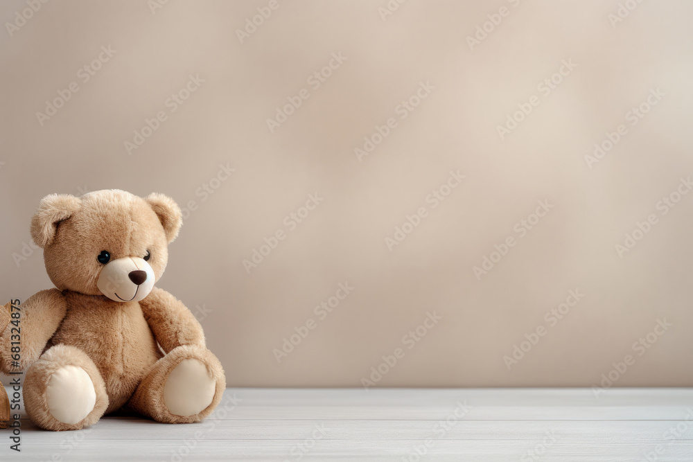 A cute pink teddy bear with a soft, furry exterior, sitting on a table. This adorable childhood keepsake is AI Generative. A cute pink teddy bear with a soft, furry exterior, sitting on a table. This adorable childhood keepsake is AI Generative.
