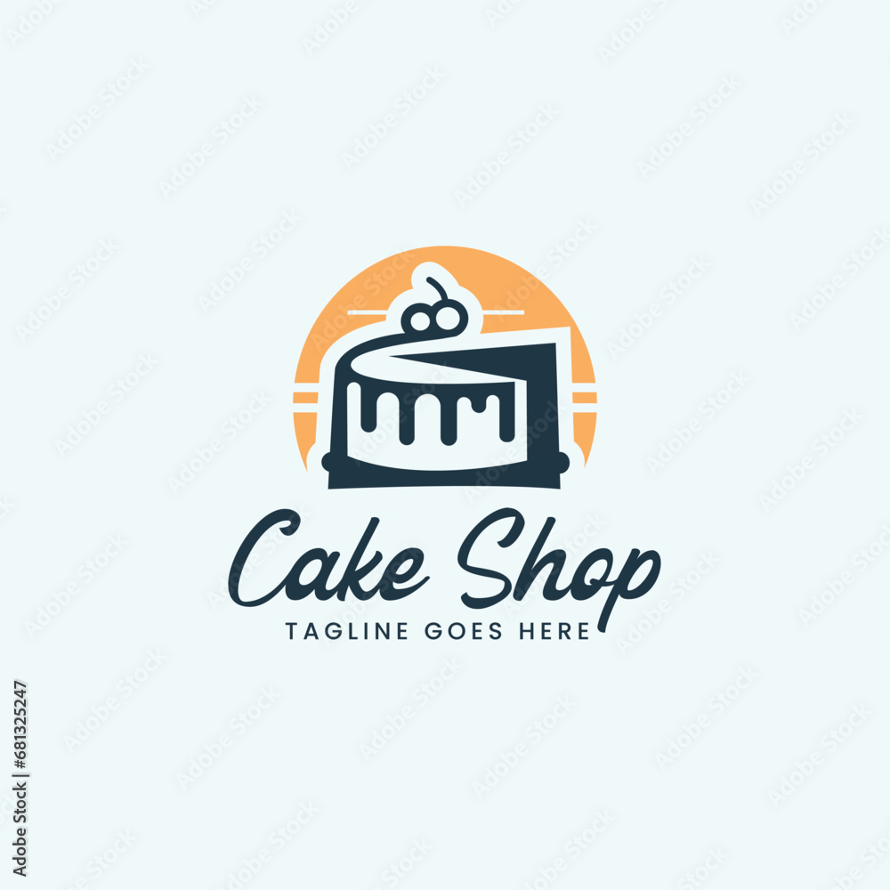 Fototapeta premium Happy Birthday Card Template, Birthday Cake icon logo