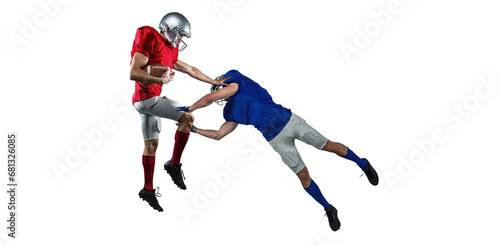 Digital png photo of diverse male american football players playing on transparent background