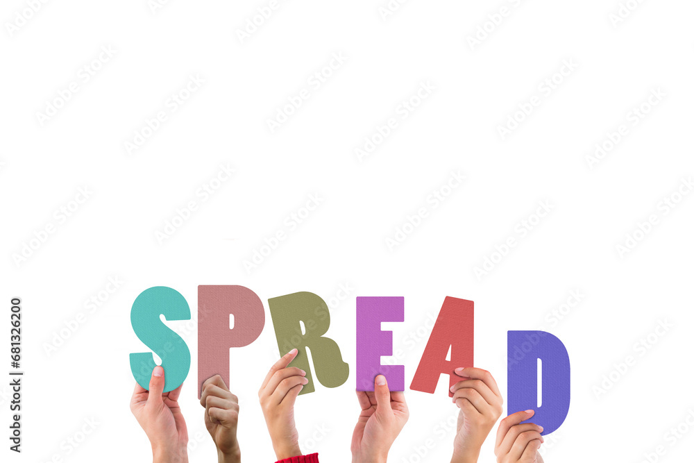 Digital png illustration of hands with spread text on transparent background Digital png illustration of hands with spread text on transparent background