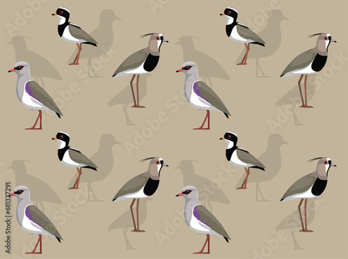 Bird Southern Lapwing Cartoon Cute Seamless Wallpaper Background